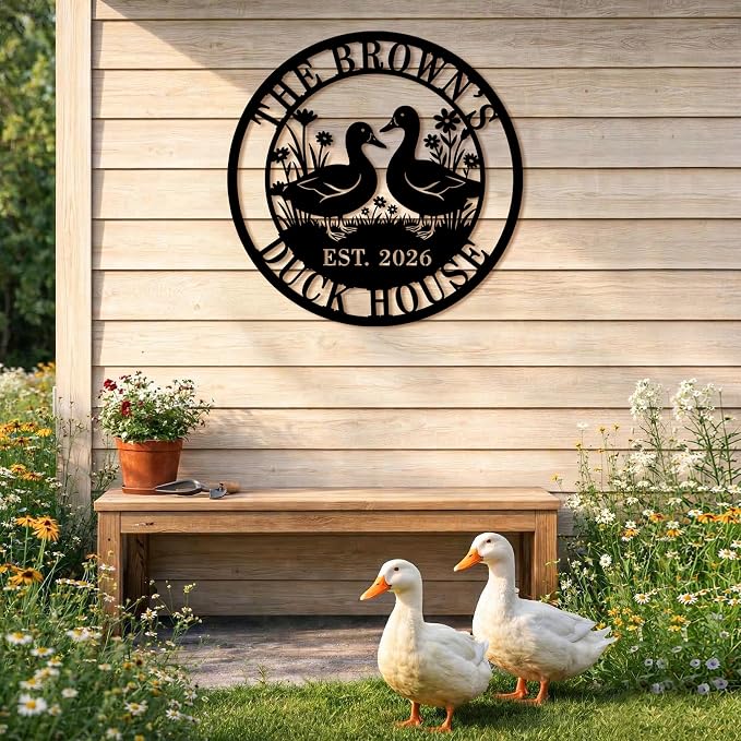 Custom Duck Farm Sign Personalized Duck Metal Wall Art, Farmhouse Duck Decor, Duck Coop Sign, Duck Couple Metal Sign, Quack Shack Farm Sign, Custom Farm Name Sign