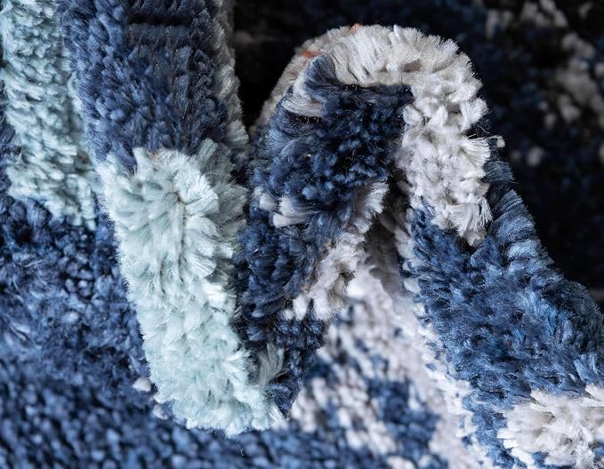 Unique Loom Morocco Collection Tribal, Southwestern, Bohemian Area Rug (7' 0 x 7' 0 Round, Navy Blue/Gray)