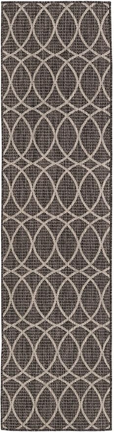 Unique Loom Outdoor Trellis Collection Area Rug - Gitter (2' x 8' Runner, Charcoal/ Ivory)