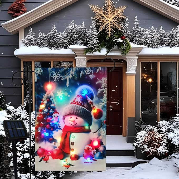 solar garden flag lights outdoors garden flag 12X18 double sided, solar sall yard flag, winter outside decorations