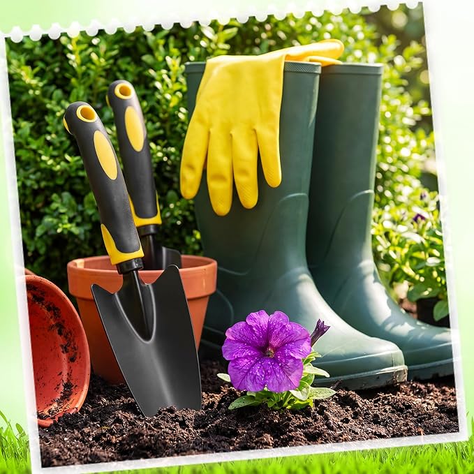 Yaocom 12 Pcs Garden Shovel Aluminum Alloy Heavy Duty Trowel Small Digging Shovels Metal Hand Trowel Spade with Soft Handle for Garden Lawn Yard Planting Tool (Large Shovel,Yellow)