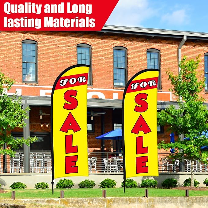 Buryeah 2 Set Sale Feather Flags Huge Sale Banner Flag Themed Flag with Pole Kit for Retail Store Outside Garden Business Advertising(Yellow,11 x 7.9 FT)