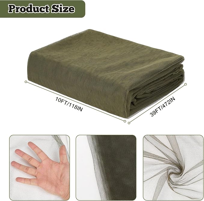 39 x 10 Ft Mosquito Netting for Garden Patio, Breathable Mesh Net for Bird and Insect Protection, Plant Cover for Vegetables, Fruits and Flowers, 3x12m Green