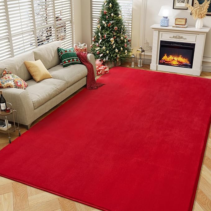 Amearea Modern Area Rugs for Bedroom Living Room, 5x8 Red Memory Foam Rug | Thickened Fluffy Indoor Washable Rugs Non Slip Minimalist Large Carpet for Boys Girls Dorm Nursery Room Decor