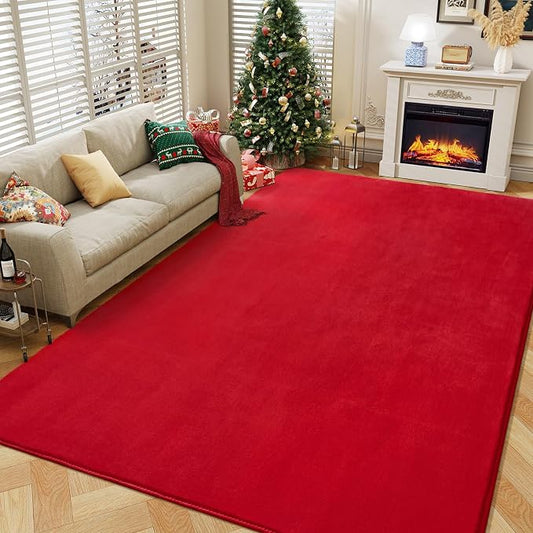 Amearea Modern Area Rugs for Bedroom Living Room, 4x6 Red Memory Foam Rug | Thickened Fluffy Indoor Washable Rugs Non Slip Minimalist Carpet for Kids Boys Girls Dorm Nursery Room Decor