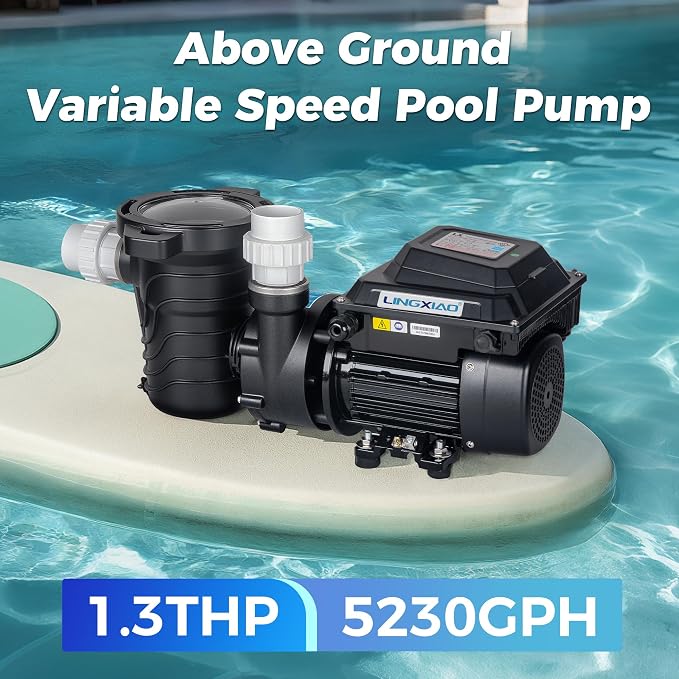 Above Ground Variable Speed Pool Pum 1HP, 115V Energy Star Above Ground Pool Pump with Filter Basket, 5230GPH, Low-Noise, Energy Saving