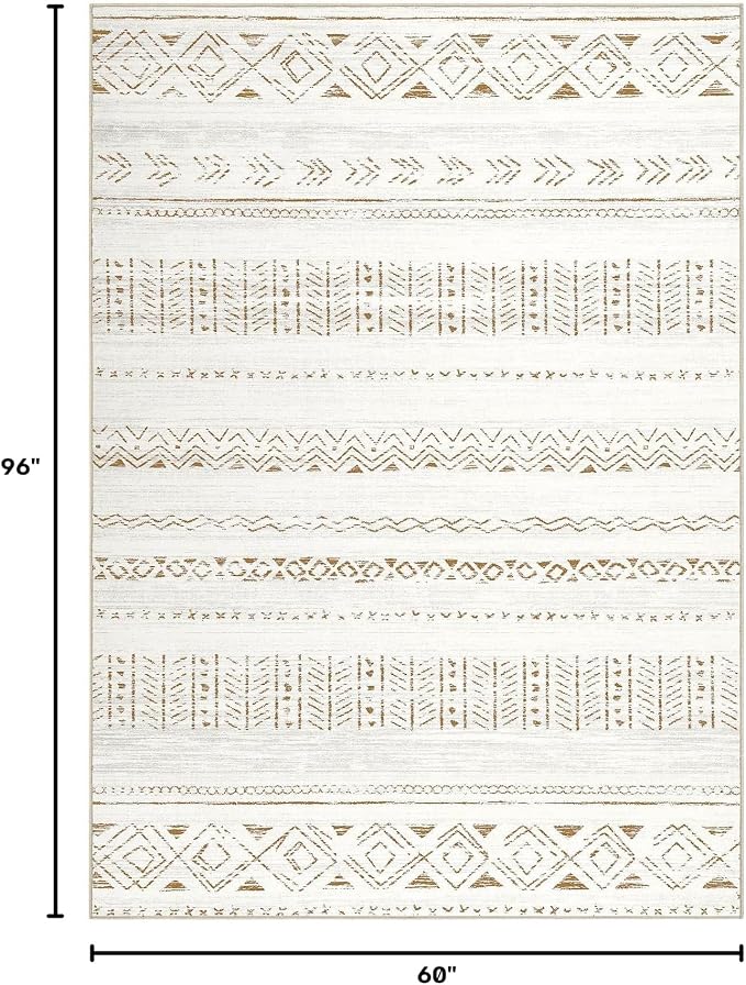 cotiled Boho 5x8 Area Rugs for Living Room: Soft Moroccan Washable Rug | Solve Modern Neutral Trendy Home Decor - Stain Resistan Indoor Carpet for Bedroom Dining Room Light Brown