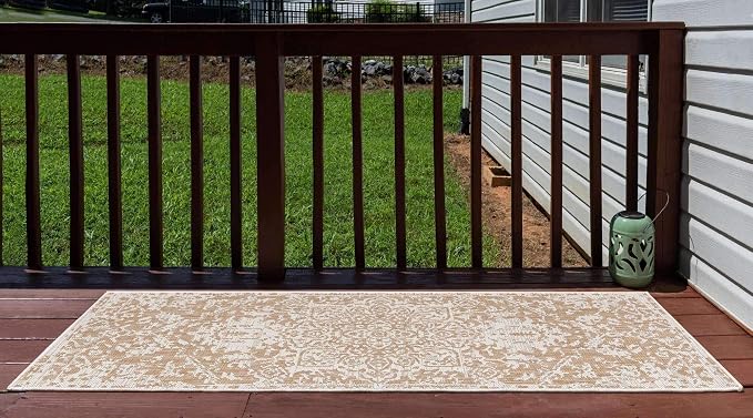 Unique Loom Jill Zarin Outdoor Collection Area Rug - Dubai (2' x 8' Runner, Beige/ Brown)