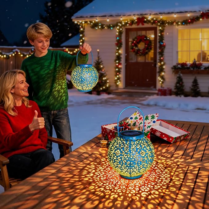 Big Solar Lantern Outdoor Waterproof, Go2garden Gifts for Mom Yard Decorations Lights for Balcony Party Ornaments, Birthday Mothers Day Gifts for Women Wife Grandma (1 Pack, Teal Blue)