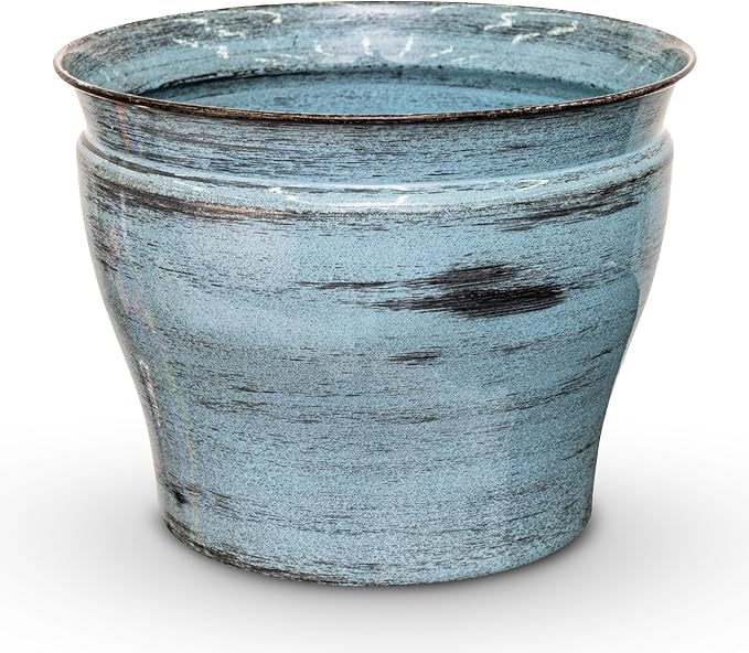 Headwind Glazed Ironstone Vanhorne Collection – 12" Azure Blue Decorative Plant Pot – Lightweight & Triple Coated w/Drainage Flower Pots for Indoor Plants & Outdoor Planter Use by Robert Allen
