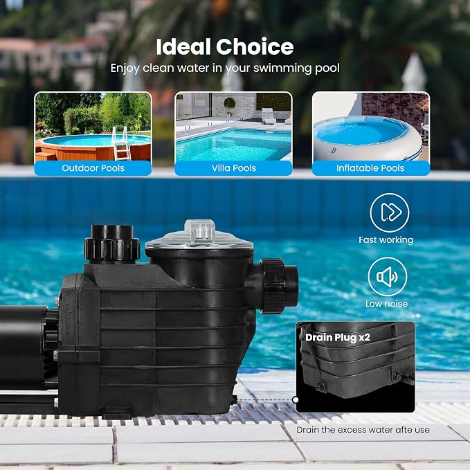 VIVOHOME 2.5HP Dual Voltage Pool Pump, High Lift 78FT Self-Priming, DOE Energy Saving, 1.5" & 2" Connectors w/Strainer Basket for In/Above Ground Pools