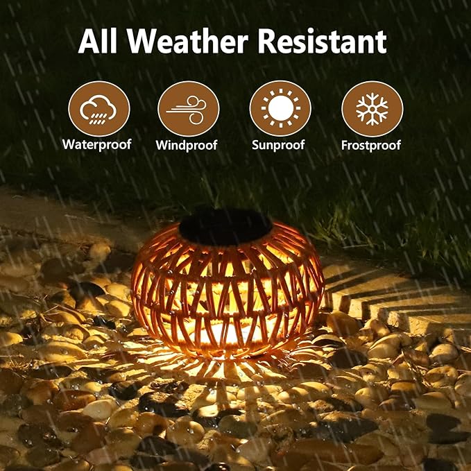 2 Pack Solar Lanterns Outdoor Waterproof, Outdoor Table Lamp Decor, Rattan Solar Lights Decorative, Small Tabletop Lantern Gifts for Mom, Grandma, Lantern Lights Outside for Garden, Yard, Steps