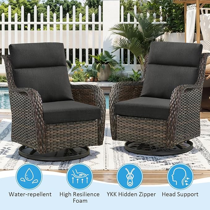 Sunbrella Outdoor Patio Chair Cushions 44x21x3.5 inch, Set of 2 Thicken Comfy Cushions for Rocker Non Slip Fade Shield Water Repellent High Back with Ties, Canvas Soot