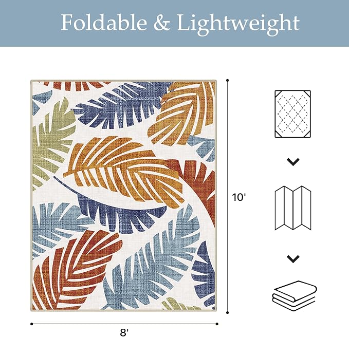 GENIMO Outdoor & Indoor Area Rug 8'x10', Waterproof, Non-Shedding, Easy Cleaning, Leaf Mat for Patio, Living Room, Balcony, Dining Room, RV, Deck, Bedroom, Camping, Outside Carpet, Rust Navy