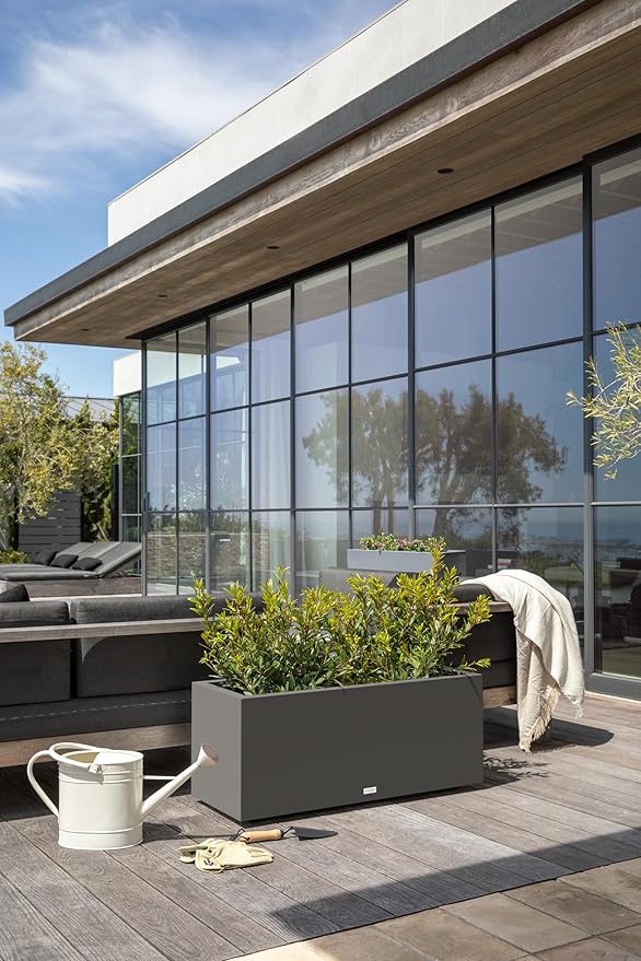 Veradek Block Series Long Box Planter, Large Rectangular | Indoor or Outdoor Use, Durable All-Weather, Drainage Holes, Modern Décor, For Tall Plants, Flowers or Shrubs