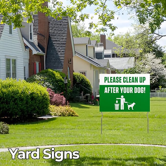 Please Clean Up After Your Dog! Yard Sign by DC | 24"x18" Double Sided Pets Garden Sign with 13” Metal Stakes | Outdoor Signs Waterproof for Lawn, Patio, Sidewalk & House | Set of 5 | Made in USA