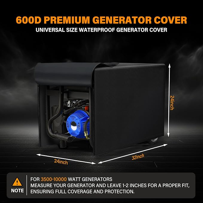 Generator Cover 32”L x 24”W x 24”H, Fits Most 5000-10000W Generators, Heavy-Duty Waterproof Oxford Fabric, Windproof with Zipper Closure for Outdoor Protection