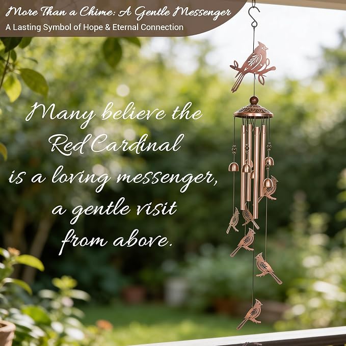 Cardinal Wind Chimes for Outside - Memorial Wind Chime, Love‘s Gentle Messenger. A Thoughtful Gift of Hope & Comfort for Sympathy, Mother‘s Day, Father’s Day, Housewarming, and Garden Decor