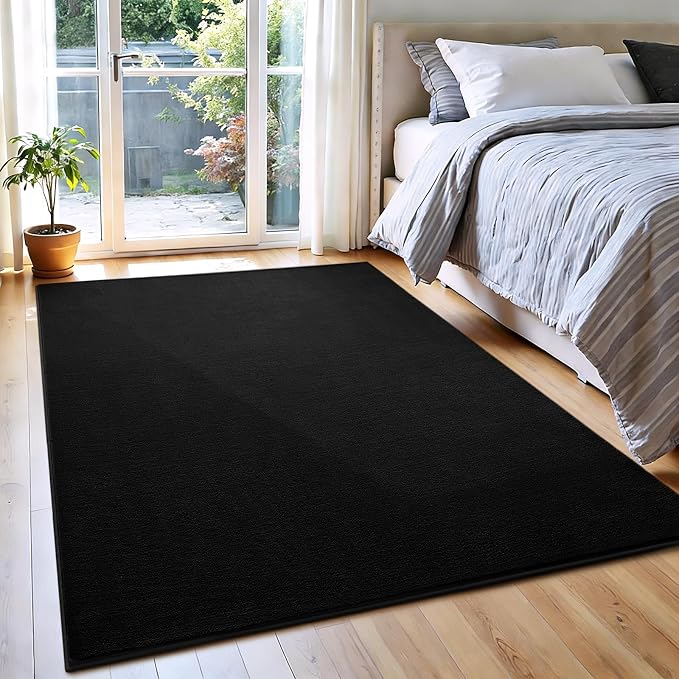 Vasofe Black Area Rugs for Living Room Bedroom, 4x6 Modern Memory Foam Rug | Thickened Throw Carpet, Super Soft Kids Boys Girls Rug, Non Slip Washable Carpets for Dorm Nursery Classroom Office Decor
