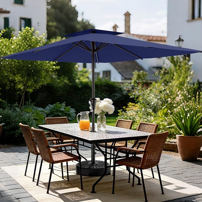 AreShark 8'x10' 2 Tiers Rectangular Patio Umbrella - Outdoor Umbrella Waterproof UV Protection, Market Table Umbrella w/Crank for Pool, Backyard, Deck(Navy)