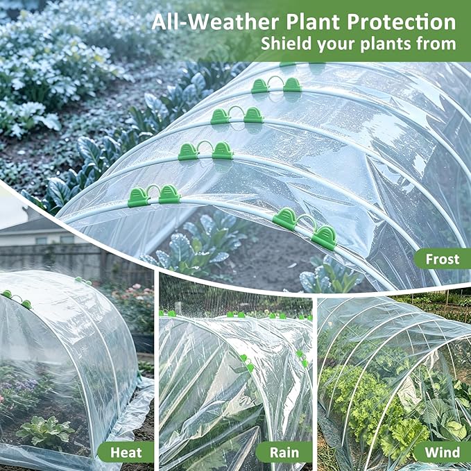60pcs Greenhouse Hoops for Raised Beds, Fiberglass Garden Hoops Grow Tunnel | 8FT Flexible Fiberglass, Rust-Free Design, 40 Clips, Hoops for Garden Netting Row Cover and Shade Cloth, DIY Plant Support