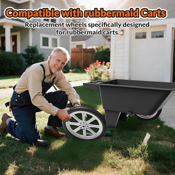 RONPOW 20 Inch Flat Free Wheelbarrow Wheels Compatible with rubbermaid Wheelbarrows Cart Tires, 5/8" Bearings and 3/4" Bearings, Replacement Wheelbarrow Wheels Garden Yard Carts, 400Lbs, 2Pack White