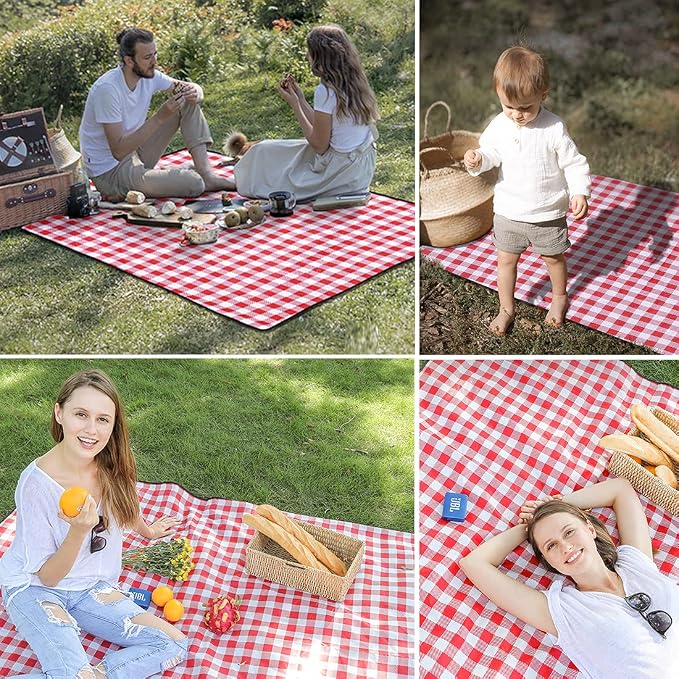 LRUUIDDE Oversize Picnic Beach Blanket, 80''x80'' Outdoor Waterproof Foldable Sandproof Blankets Plaid Picnic Mat for Beach Camping on Grass Picnic Blankets (RED, 80x80in)