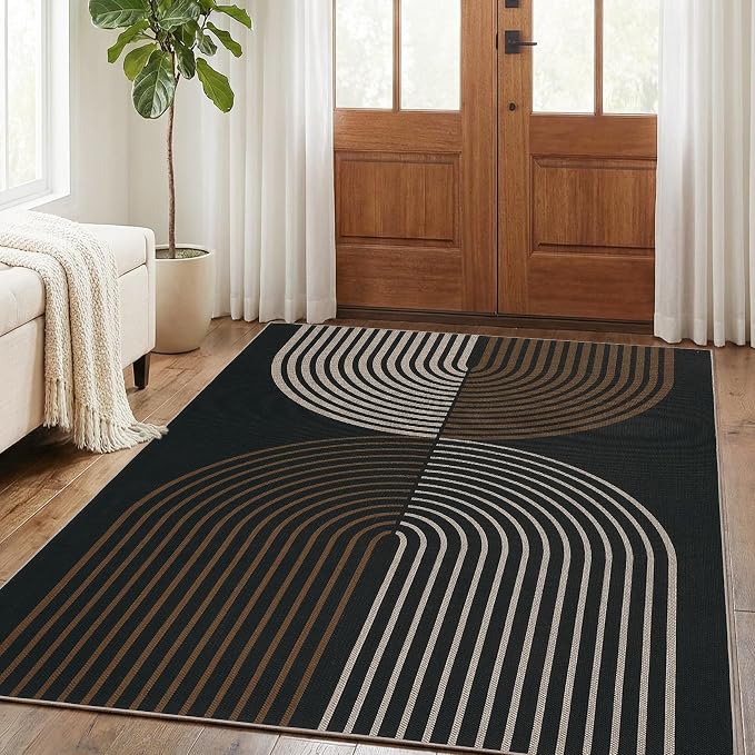 GarveeHome Modern Rainbow Easy Jute 3x5 Patio Rug, Washable Rugs for Entryway Farmhouse Non Slip Indoor Door Mat Carpet for Entry Mudroom Porch Decor
