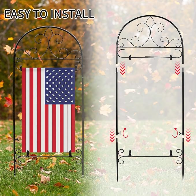 Garden Flag Holder Stand Yard Flag Holder Metal Flag Stand Outdoor Flag Pole Holder for Outside House Seasonal Garden Flag Stake for Lawn Holiday Decor with 2 Stoppers and 2 Anti-Wind Clips