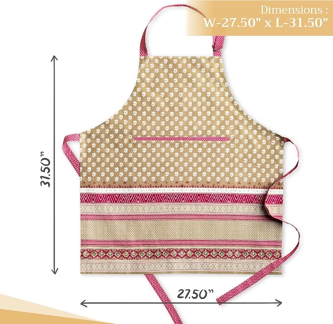 Maison d' Hermine Aprons for women with Pocket 100% Cotton (27.50"x31.50") | Adjustable Neck Strap & long ties Apron Men Chef Wedding Cooking Gardening Server Maid