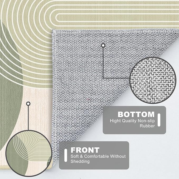 Boho Large Area Rug 4x6 for Living Room Bohemian Rugs Machine Washable Modern Geometric Rug Non Slip Printed Low Pile Indoor Floor Carpet for Dining Room Bedroom Office,Green