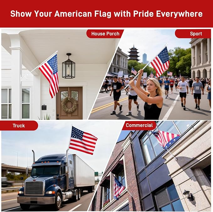 White House Flag Pole Kit, (2 Packs) 6 FT Stainless Steel Tangle Free Spinning Flagpoles with Two-Position Wall-Mounted Flag Pole Holder for 3x5 American Flags, Outside House Porch (No Flag)