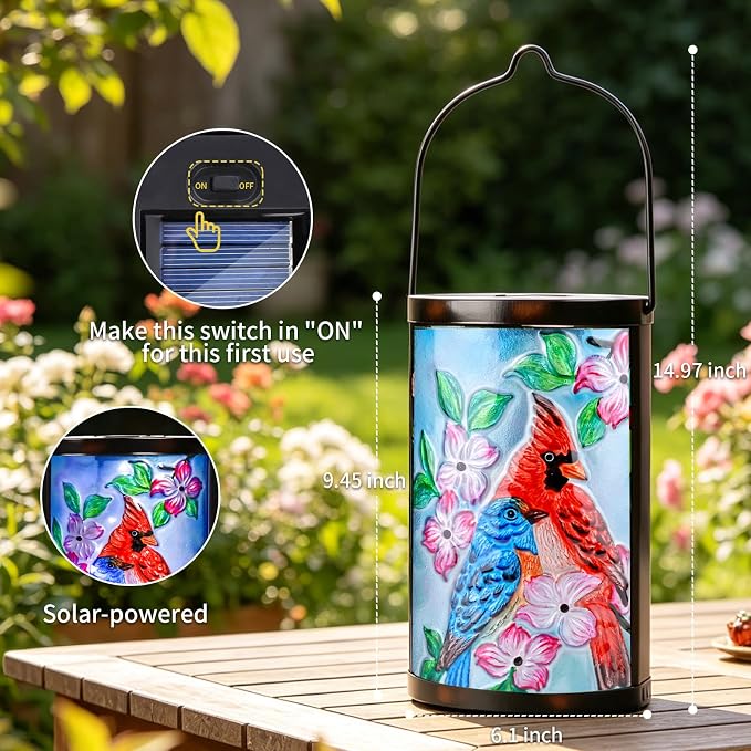 Hanging Solar Lantern Outdoor Bluebird Waterproof LED Cardinal Light Decorative Tabletop Lamp for Patio Garden Yard Decor