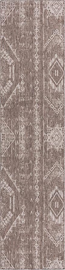 Unique Loom Outdoor Bohemian Collection Area Rug - Anthro (3' 3" x 14' 1" Runner, Brown/ Ivory)