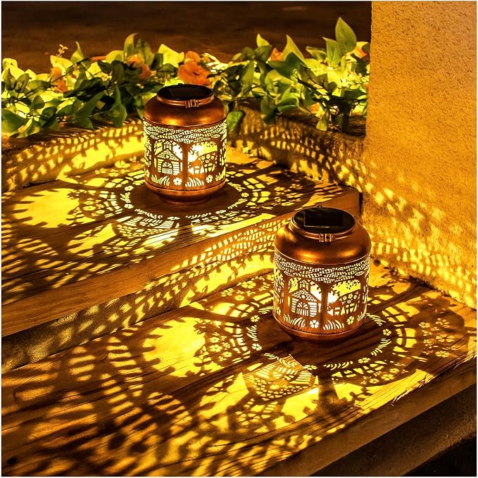 2 Pack Cow Solar Lanterns Outdoor Waterproof Hanging Solar Lights Cow Gifts for Women Men Mom Metal Decorative LED Outdoor Lanterns for Patio, Lawn, Landscape, Garden Decor, Yard Decorations