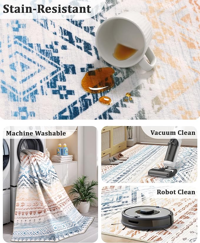 Miukiki Washable 2x6 Runner Rug Hallway Non Slip Kitchen Runner Multi | Machine Washable Long Floor Runner for Hallway Entryway Laundry Room Living Room Bedroom, Stain Resistant Indoor Carpet 2'x6'