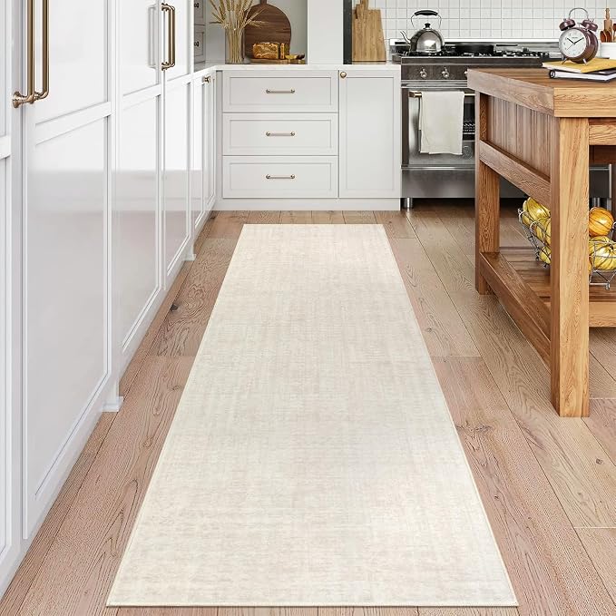 Garvee Solid Runner Rug 2x6 Washable Runners for Hallways Cream | Non Slip Kitchen Rugs, Modern Faux Wool Entryway Bathroom Rug Runners, Modern Abstract Rugs for Laundry Room Kitchen Bedroom