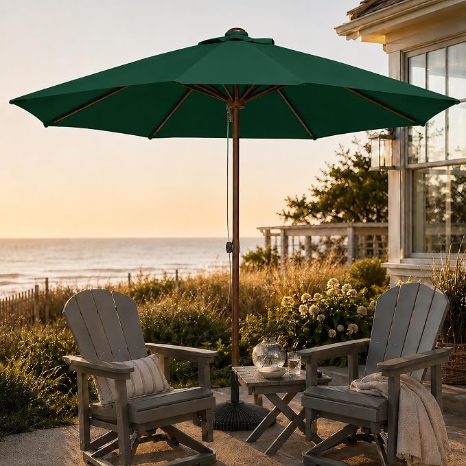 9FT Patio Umbrella, Outdoor Table Umbrella with Rope Pulley Lift, 3 Adjustable Heights, Market Umbrellas for Backyard, Pool and Deck, UPF50+