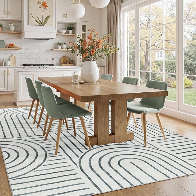 DCX Abstract Washable 9x12 Rug, Non Slip Low Pile Rug, Gray | Rugs for living room, bedroom, dining room, office, soft, mid century modern rug, sain resistant indoor carpet, home decor