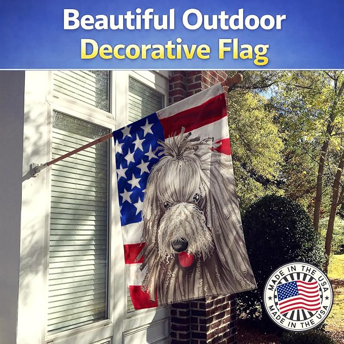 Caroline's Treasures CK6594CHF Komondor American Flag House Flag Large Porch Sleeve Pole Decorative Outside Yard Banner Artwork Wall Hanging, Polyester, House Size, Multicolor