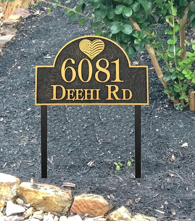 Address Sign Large LAWN MOUNTED - 12'' x 6.4'' Personalized Address Plaque,House Number Sign Plate for Yard,Lawn,Ground,Garden,Drive Way,House Address Numbers for Outside with 2 Metal Stakes