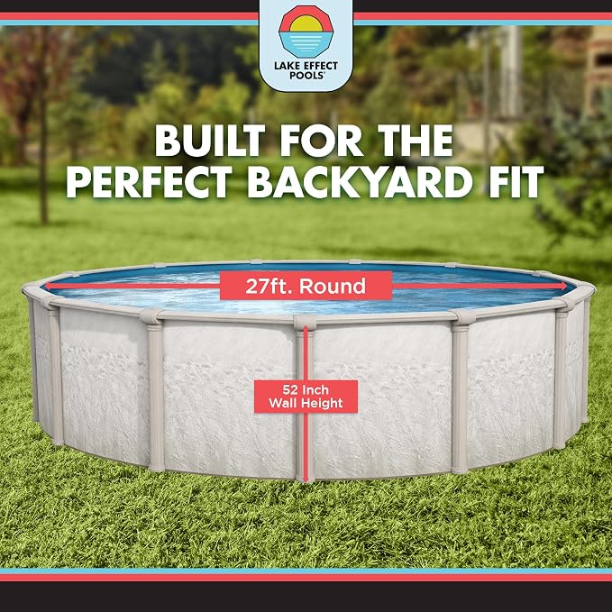 Lake Effect Pools 'Antigua' 27 ft Round Above Ground Swimming Pool | 52 Inch Steel Sided Walls | Kit Includes: 25 Gauge Overlap Liner & Widemouth Skimmer