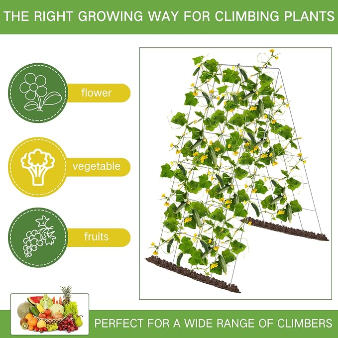 Yaocom Foldable Cucumber Trellis for Raised Bed, 35" x 18", A Frame Garden Trellis for Climbing Plants, Vegetables, Tomato, Pea, Grape, Metal Cattle Panel Trellis with Gloves (2 Pack)