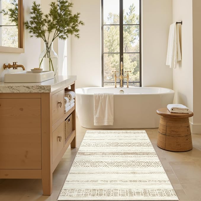 Miukiki 4x6 Washable Area Rug Non Slip Rug for Living Room Brown | Moroccan Soft Low Pile Indoor Area Rug for Living Room Bedroom Dining Room Stain Resistant Carpet with Easy Care 4'x6'