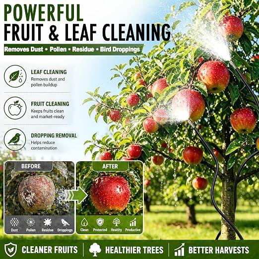 High-Flow Tree Irrigation System, 15FT 12mm Hose & 2Pcs 6.5FT Adjustable Nozzles, for Tree Roots & Canopies Irrigation, Leaf & Fruit Cleaning, Ideal for Fruit Trees & Ornamental Trees