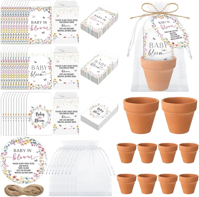 Reallnaive Baby Shower Party Favors Baby in Bloom Envelopes Seed Packets Include 48 Mini Terracotta Pots Seed Packets 48 Self Adhesive Envelopes Thank You Tags Gifts for Party