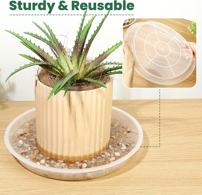 5 Pack 3 Inch Clear Plastic Plant Saucers for Indoors, Durable Plant Trays for Pots and Plant Water Catcher Tray with No Holes, Reusable Plastic Trays for Plants (3''-5Pack)