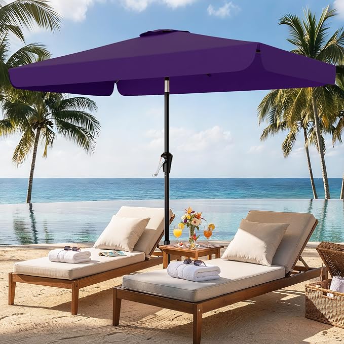 AreShark 6.5 x 10 FT Rectangular Valance Patio Umbrella, Outdoor Umbrella with Tilt and Crank, Market Table Umbrellas W/ 6 Ribs UV Protection for Garden, Deck, Backyard and Pool, Dark Purple
