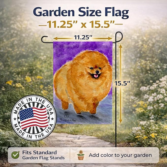 Caroline's Treasures SS8681GF Pomeranian Garden Flag Mailbox Flag Decorative Yard Flag Banner Outside Patio Artwork Yard Flower Beds, Garden Size, Multicolor