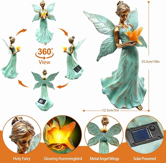 Solar Angel Garden Statues, Outdoor Solar Lights Waterproof, Birthday Gifts for Mom Women Mother's Day, Garden Figurines for Yard Decor Patio Porch Lawn Ornaments